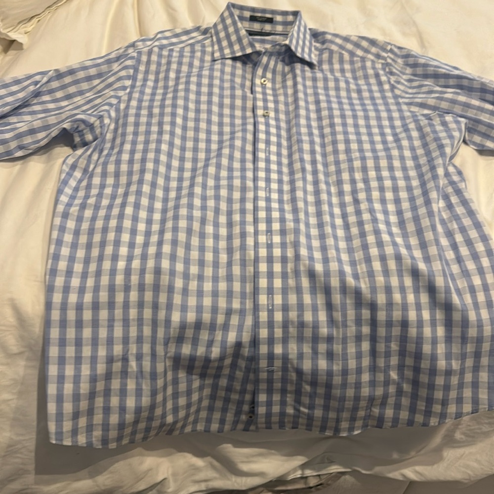 Andrew J All Cotton Dress Shirt 
Blue and White Gingham 
Great Condition